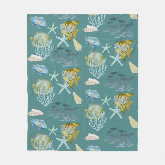 Schattigee Waterverf Fish Shells Koraal Fleece Dek (Voorkant)
