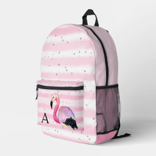 Schattigee Waterverf Flamingo Monogram Roze Streep Bedrukte Rugzak