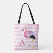 Schattigee Waterverf Flamingo Monogram Roze Streep Draagtas (Achterkant)