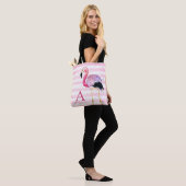 Schattigee Waterverf Flamingo Monogram Roze Streep Draagtas (Op model)