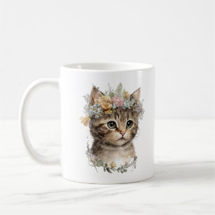 Schattigee Waterverf Floral Kitten Koffiemok