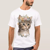 Schattigee Waterverf Floral Kitten T-shirt (Voorkant)