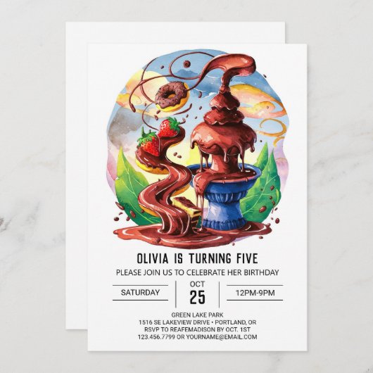 Schattigee Waterverf Fontein Chocolade Verjaardag Kaart (Voorkant / Achterkant)