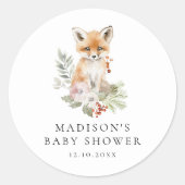 Schattigee Waterverf Fox Baby shower Ronde Sticker (Voorkant)