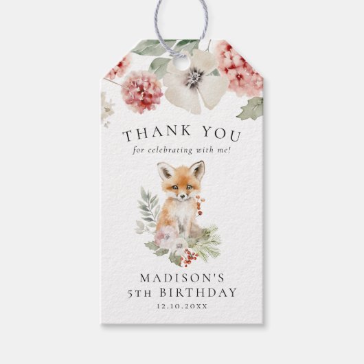 Schattigee Waterverf Fox Verjaardagsfeestje Cadeaulabel (Voorkant)