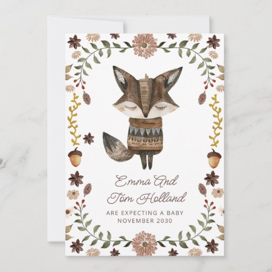 Schattigee Waterverf Fox zwangerschap Aankondiging (Voorkant)