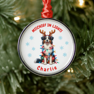 Schattigee Waterverf Fun Border Collie Snowflakes  Metalen Ornament