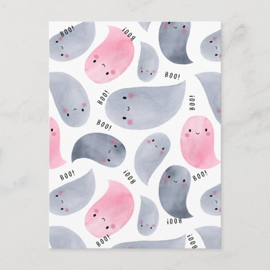 Schattigee Waterverf Geesten met Boo! Tekst Hallow Briefkaart (Voorkant)