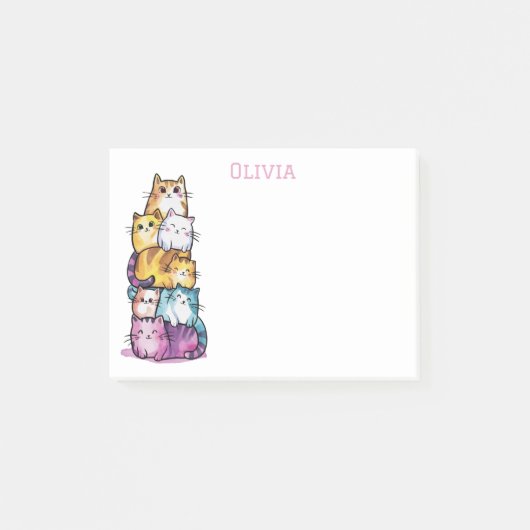 Schattigee Waterverf Gepersonaliseerde Cat Lovers Post-it® Notes (Voorkant)