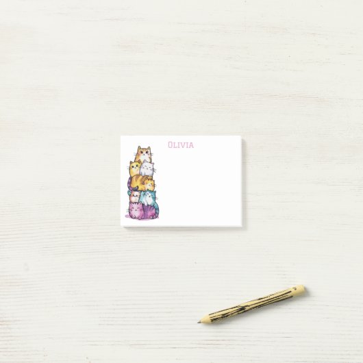 Schattigee Waterverf Gepersonaliseerde Cat Lovers Post-it® Notes (Op bureau)