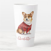 Schattigee Waterverf Gepersonaliseerde Kerst Corgi Latte Mok (Voorkant)