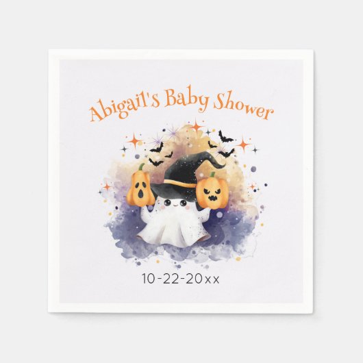 Schattigee Waterverf Ghost Pumpkin Baby shower ser Servet (Voorkant)