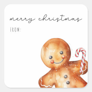 Schattigee Waterverf Gingerbread Man Vrolijk ker Vierkante Sticker