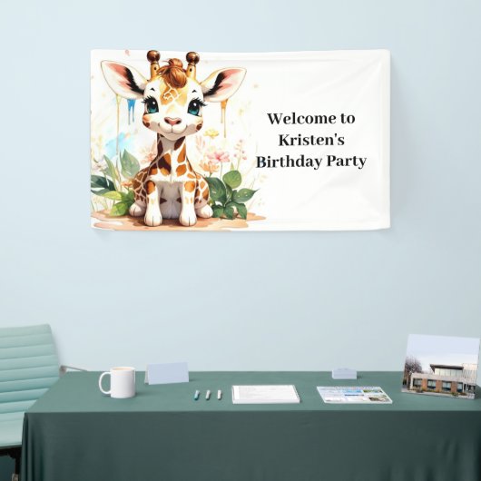 Schattigee Waterverf Giraffe Custom Verjaardag Spandoek (Beurs)