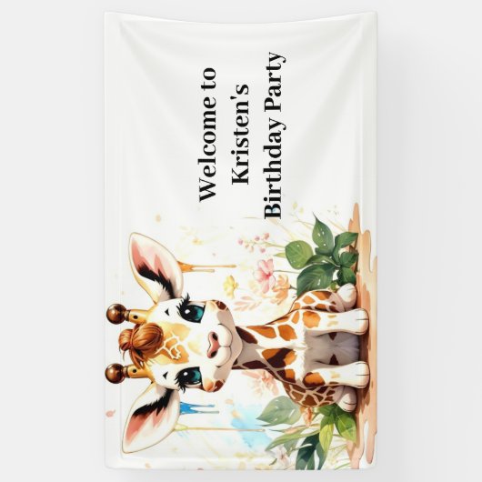 Schattigee Waterverf Giraffe Custom Verjaardag Spandoek (Verticaal)