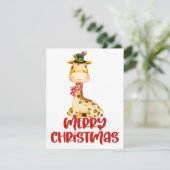 Schattigee Waterverf Giraffe Kerstmis Kaart (Staand voorkant)