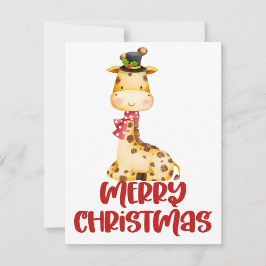 Schattigee Waterverf Giraffe Kerstmis Kaart (Voorkant)