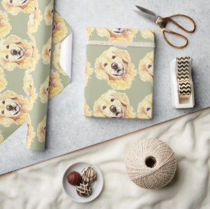 Schattigee Waterverf Golden Retriever Dog Pet Anim Cadeaupapier