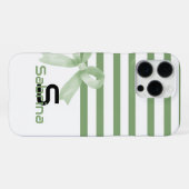 Schattigee Waterverf Groene Bow Stripes iPhone Hoesje (Achterkant horizontaal)