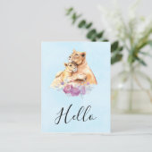 Schattigee Waterverf Hallo Moeder Leeuw & Cub Briefkaart (Staand voorkant)