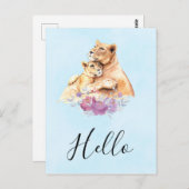 Schattigee Waterverf Hallo Moeder Leeuw & Cub Briefkaart (Voorkant / Achterkant)