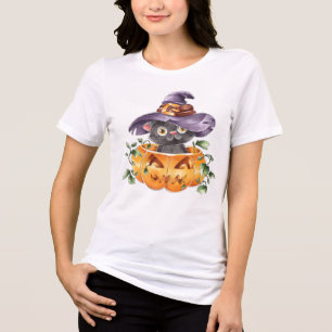 Schattigee Waterverf Halloween Cat Tri-Blend Shirt