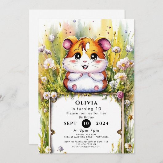 Schattigee Waterverf Hamster Verjaardag Kaart (Voorkant / Achterkant)