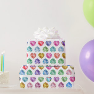 Schattigee Waterverf Hart Edelsteen Kleurrijke Ple Cadeaupapier