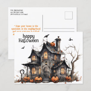 Schattigee Waterverf Haunted House Halloween Briefkaart