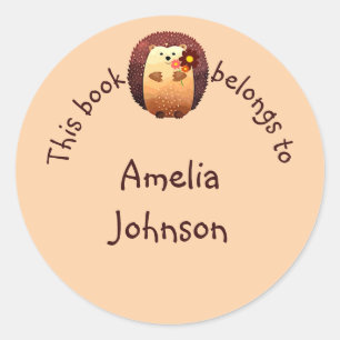 Schattigee Waterverf Hedgehog Animal Book Bord Ronde Sticker
