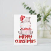 Schattigee Waterverf Hippo Kerst Kaart (Staand voorkant)
