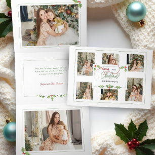Schattigee Waterverf Holly Merry Christmas Multi F Drieluik Wenskaart