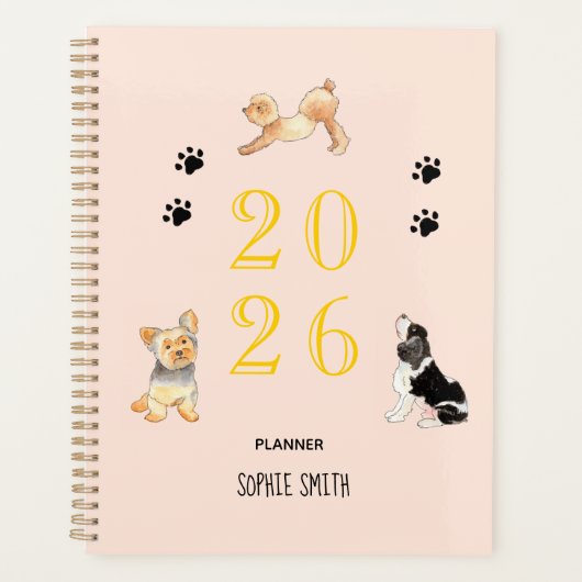 Schattigee waterverf Honden 2026 Planner (Voorkant)