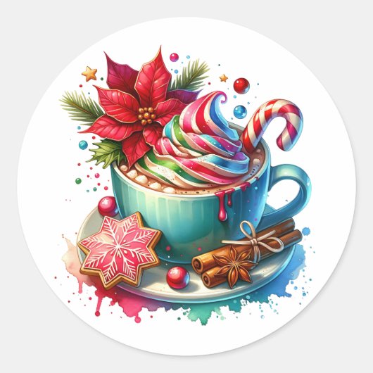 Schattigee Waterverf Hot Cocoa, Candy Canes Christ Ronde Sticker (Voorkant)