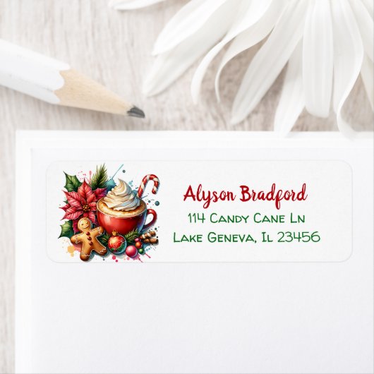 Schattigee Waterverf Hot Cocoa, Candy Canes en Coo Etiket (Insitu)