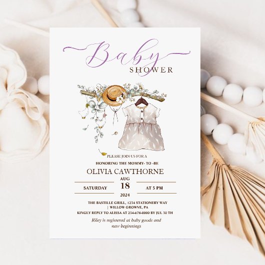 Schattigee Waterverf Jurk Script Baby shower Party Kaart