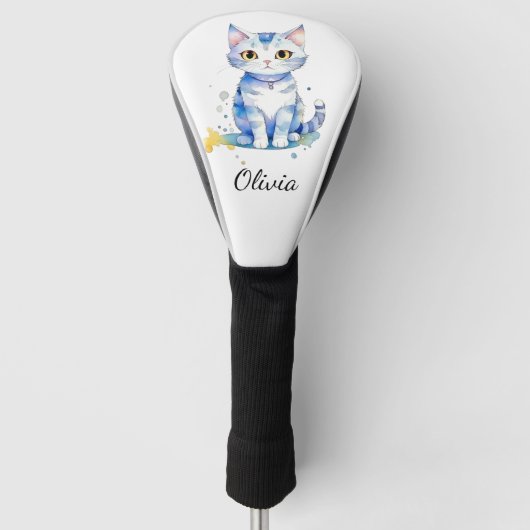 Schattigee waterverf kat (kitten) ontwerp golfheadcover (Voorkant)