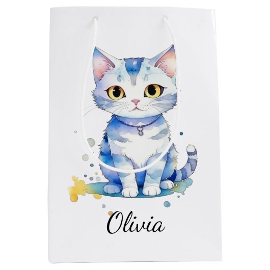 Schattigee waterverf kat (kitten) ontwerp medium cadeauzakje (Voorkant)