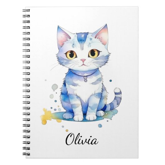Schattigee waterverf kat (kitten) ontwerp notitieboek (Voorkant)