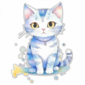 Schattigee waterverf kat (kitten) ontwerp sticker (Voorkant)