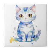 Schattigee waterverf kat (kitten) ontwerp tegeltje (Voorkant)