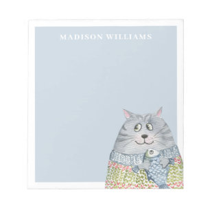 Schattigee Waterverf Kat met Aangepaste Naam Notitieblok