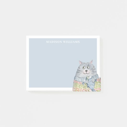 Schattigee Waterverf Kat met Aangepaste Naam Post-it® Notes (Voorkant)
