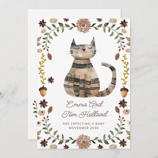 Schattigee Waterverf Kattenzwangerschap Aankondiging (Voorkant / Achterkant)