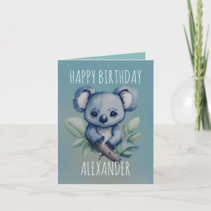 Schattigee waterverf Kawaii Koala gevouwen verjaar Kaart