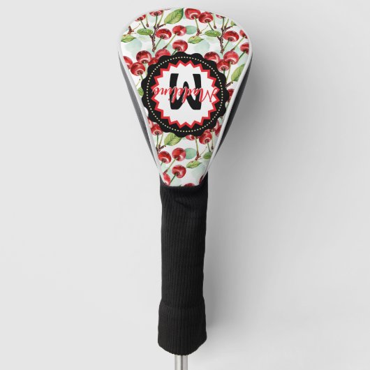 Schattigee Waterverf Kersenpatroon gepersonaliseer Golfheadcover (Voorkant)