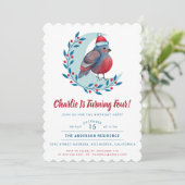 Schattigee Waterverf Kerst Vogel Kind Verjaardagsf Kaart (Staand voorkant)