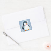 Schattigee Waterverf kerstpinguïn met sjaal Vierkante Sticker (Envelop)