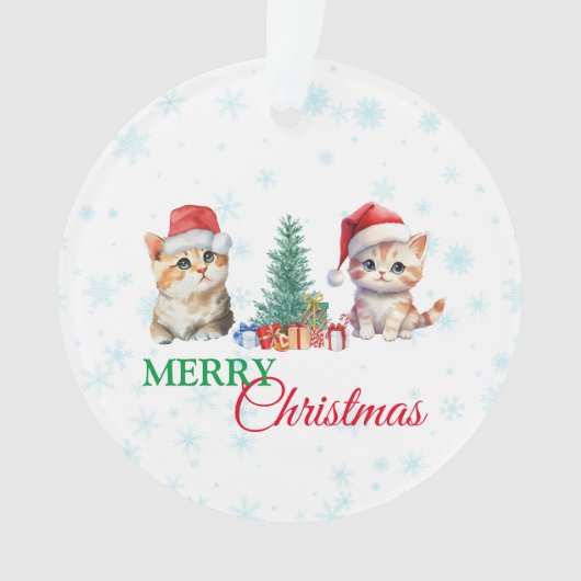 Schattigee Waterverf kitten cat kerstfeest C Ornament (voorkant)