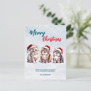 Schattigee waterverf kitty cat Santa Merry Christm Briefkaart